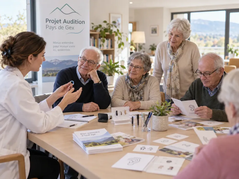 Seniors participant à un atelier collectif sur la santé auditive