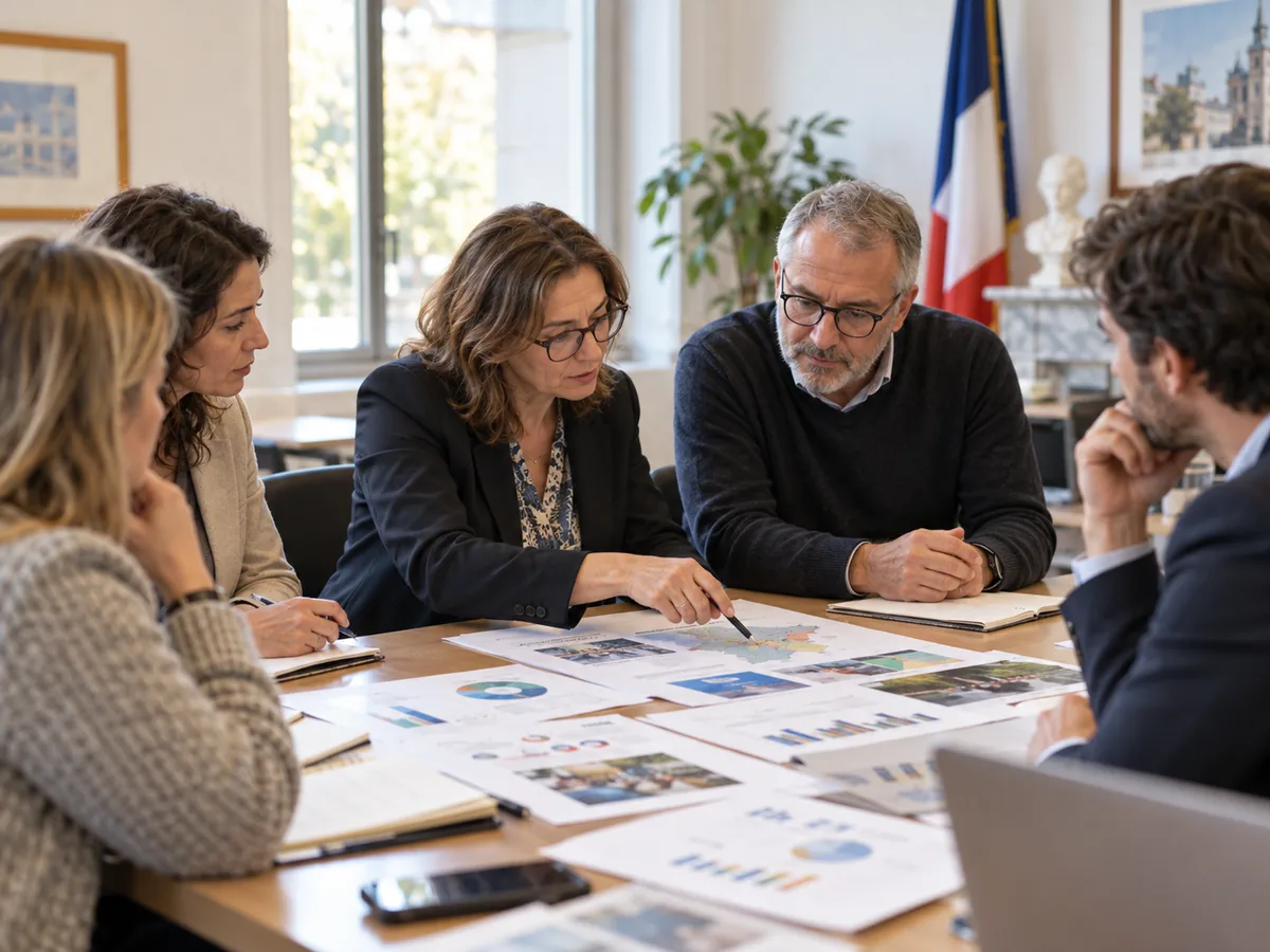 Réunion de travail autour de documents et projets de santé auditive